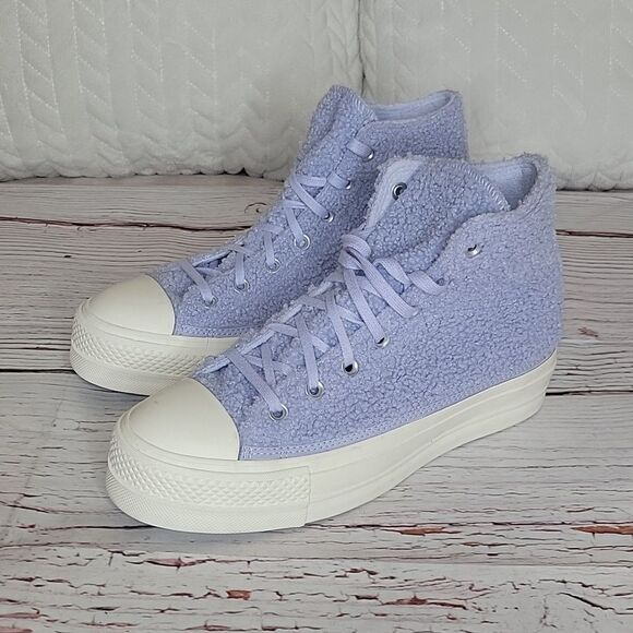 CONVERSE Fleece High Top Platform Sneakers Size 9.5 NWOT - Picture 1 of 11